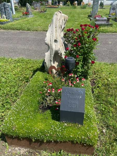 Versteinerstes Holz als Grabstele - Bronzetafel mit Beschriftung